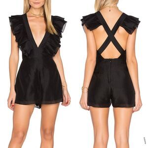 Keepsake Black V Neck Ruffle Romper Remind Me Playsuit XS NEW